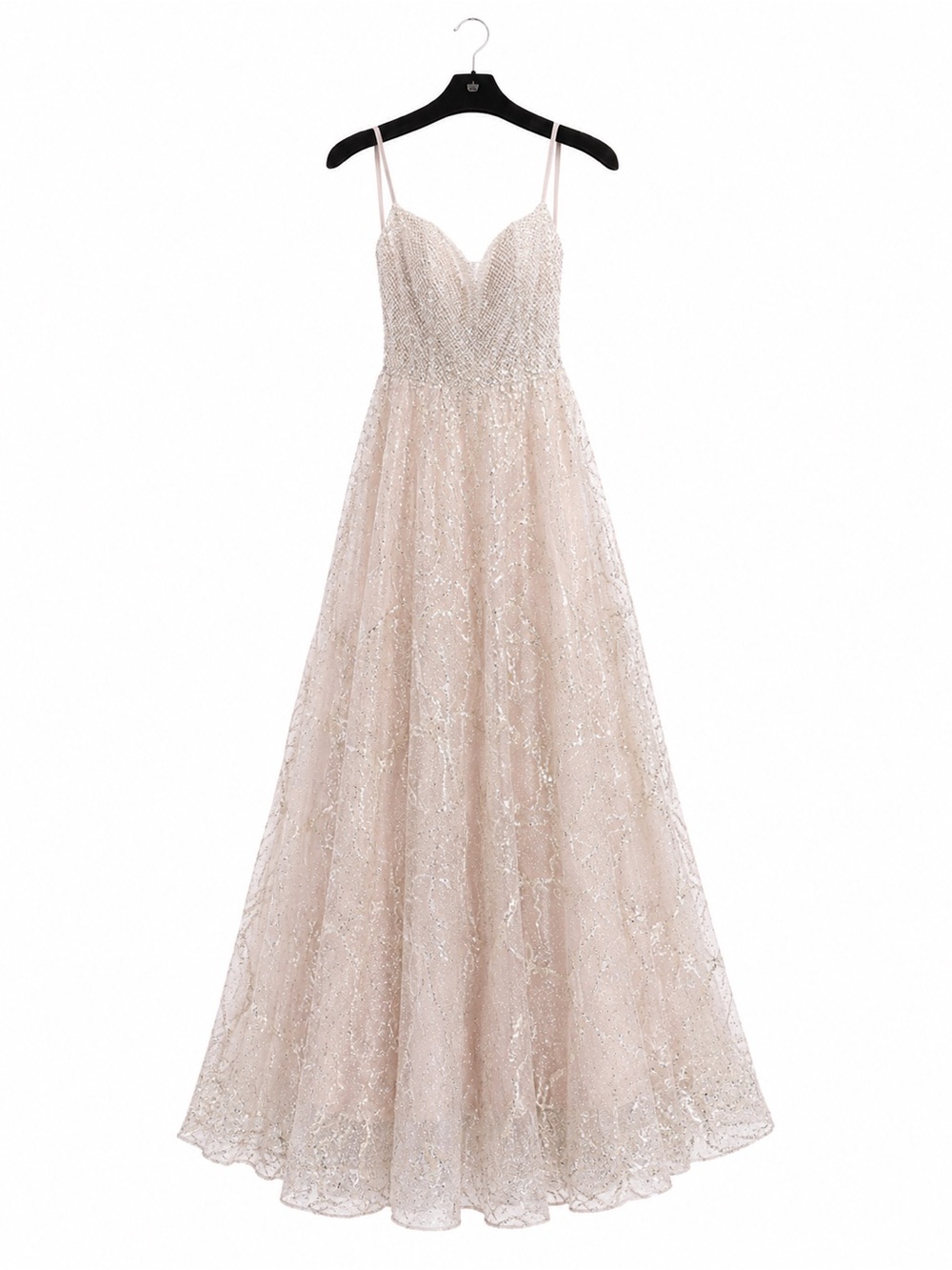 Catwalk 10214 Sparkling Blush Lace A-Line Gown with Spaghetti Straps